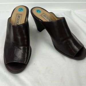 Apostrophe Dark Brown Leather Mules Women’s 7.5 M